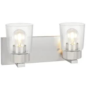 # 62243 Two-Light Metal Bathroom Vanity Wall Light Fixture, 14" Wide, Transitional Design in Brushed Nickel