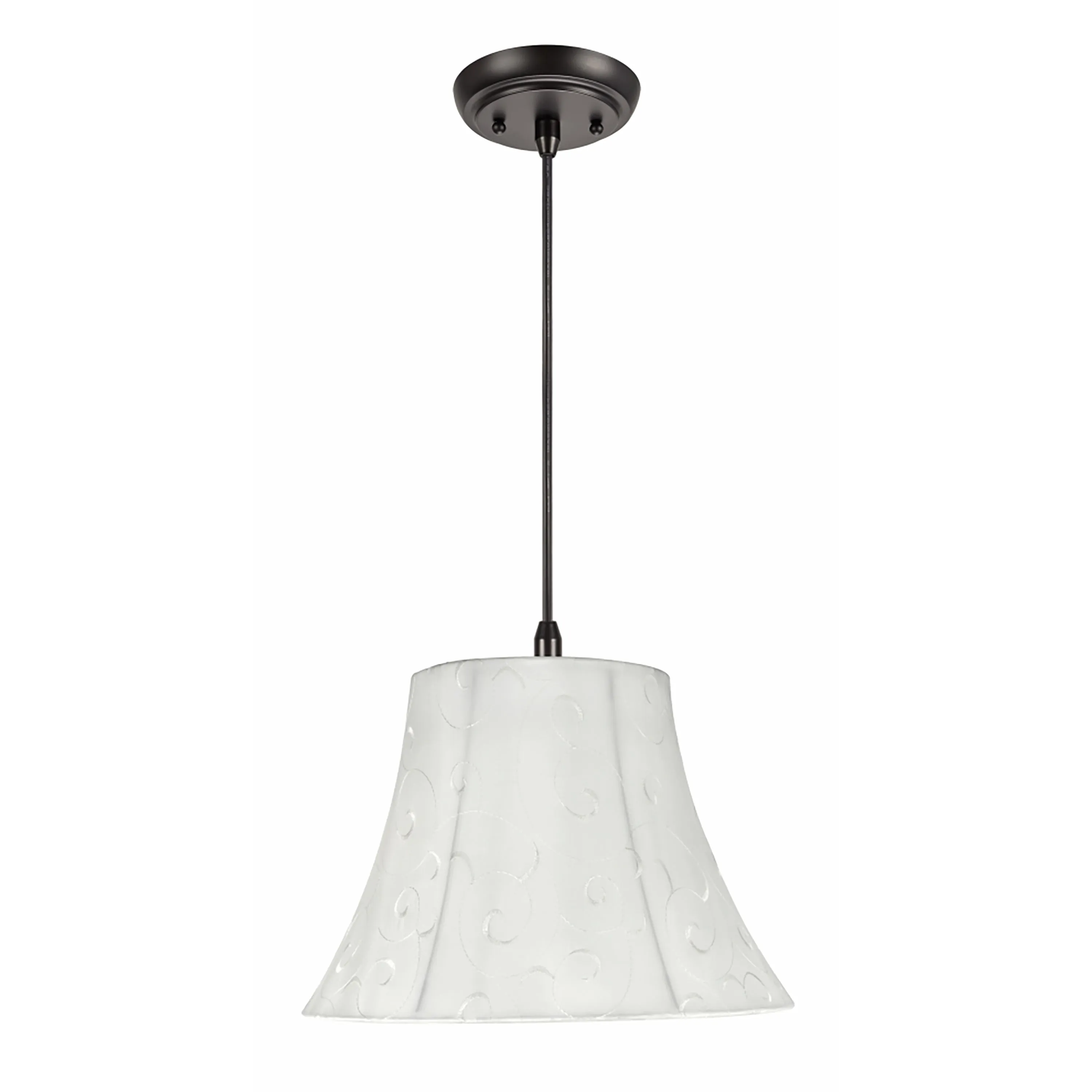 # 70098-11 One-Light Hanging Pendant Ceiling Light with Transitional Bell Fabric Lamp Shade, Beige, 13" width