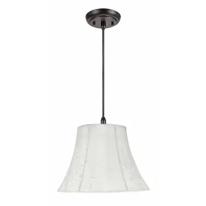 # 70098-11 One-Light Hanging Pendant Ceiling Light with Transitional Bell Fabric Lamp Shade, Beige, 13" width