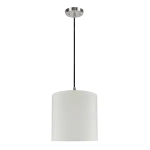 # 71003  One-Light Hanging Pendant Ceiling Light with Transitional Hardback Drum Fabric Lamp Shade, Butter Creme, 8" W