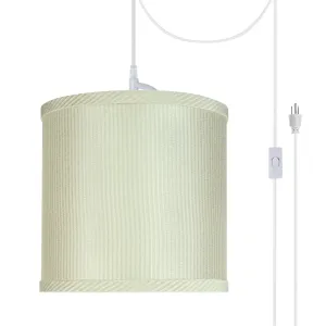 # 71059-21 One-Light Plug-In Swag Pendant Light Conversion Kit with Transitional Drum Fabric Lamp Shade, Off White, 8" width