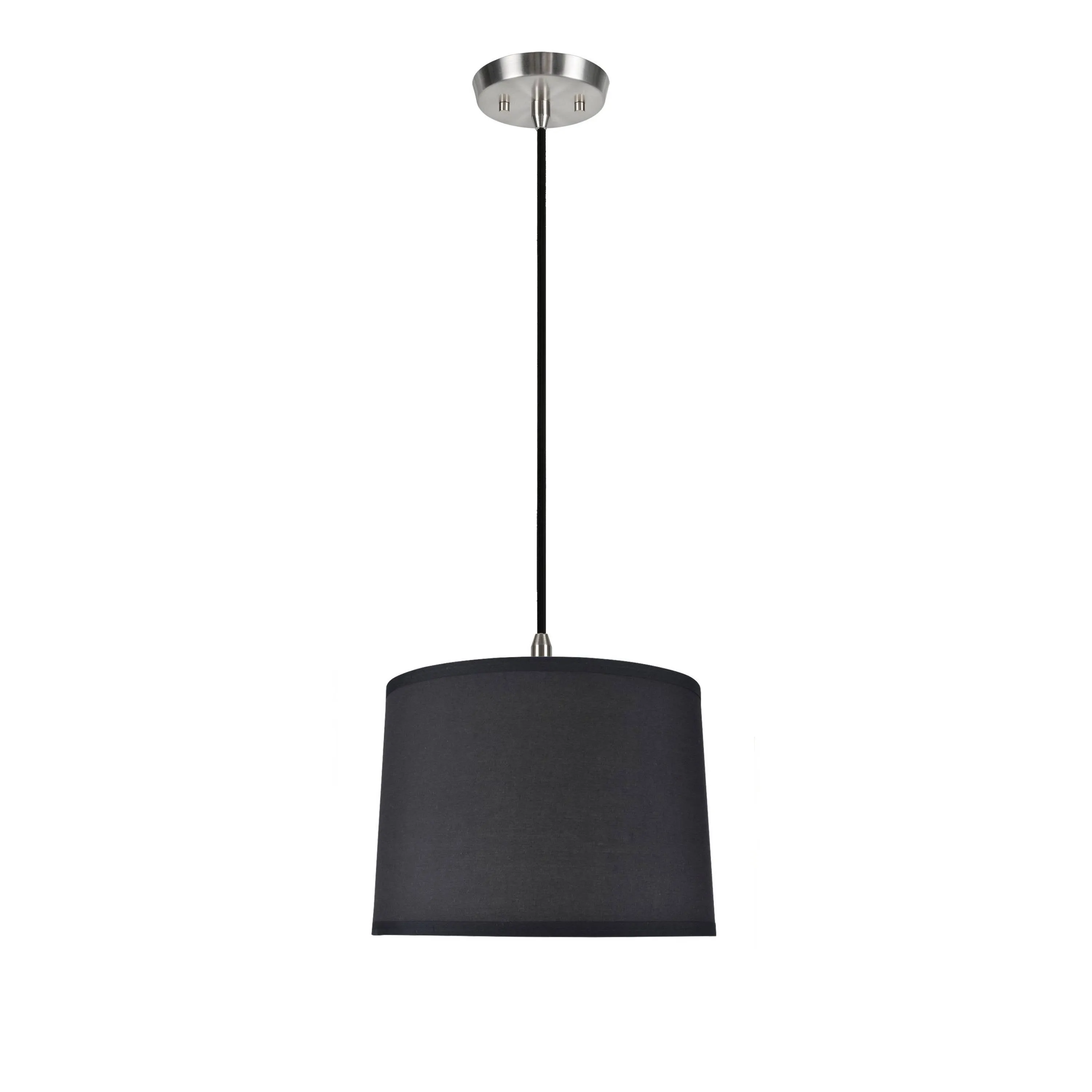 # 71066  One-Light Hanging Pendant Ceiling Light with Transitional Hardback Drum Fabric Lamp Shade, Black Cotton, 14" W