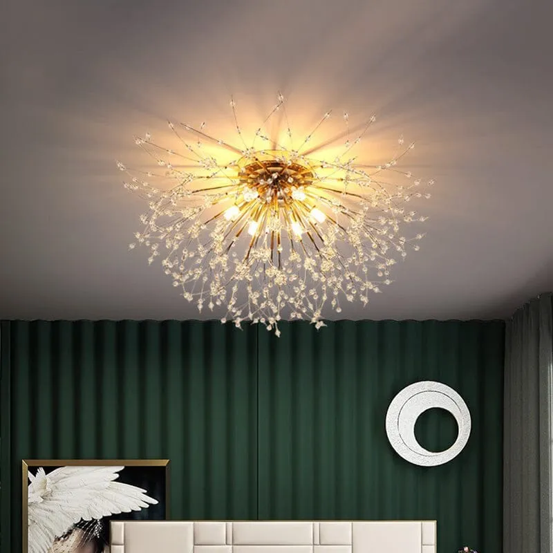 Modern Mid-Century Sputnik Flush Mount Ceiling Light with Elegant Design and Brass Finish