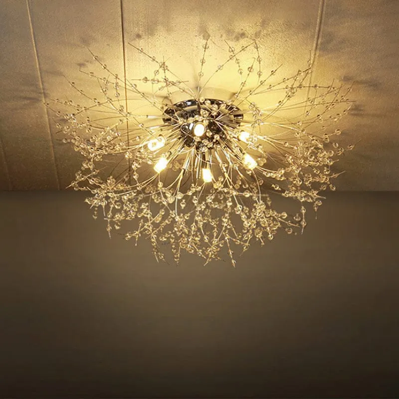 Modern Mid-Century Sputnik Flush Mount Ceiling Light with Elegant Design and Brass Finish