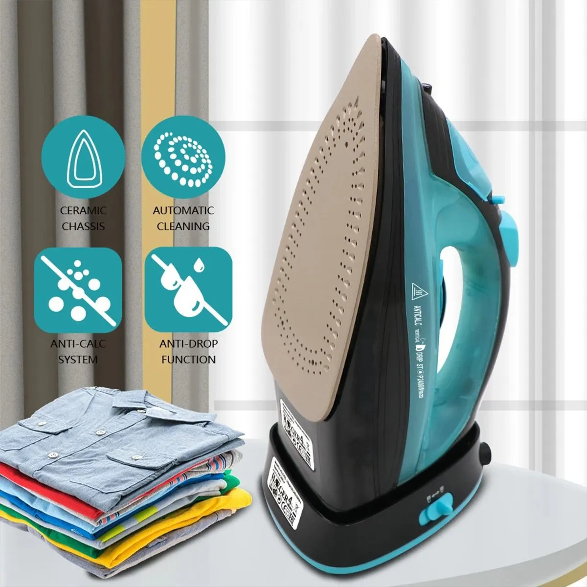 2400W Steam Iron 5 Speed Adjust Cordless Wireless Charging Portable Clothes Ironing Steamer Portable Ceramic Soleplate EU Plug