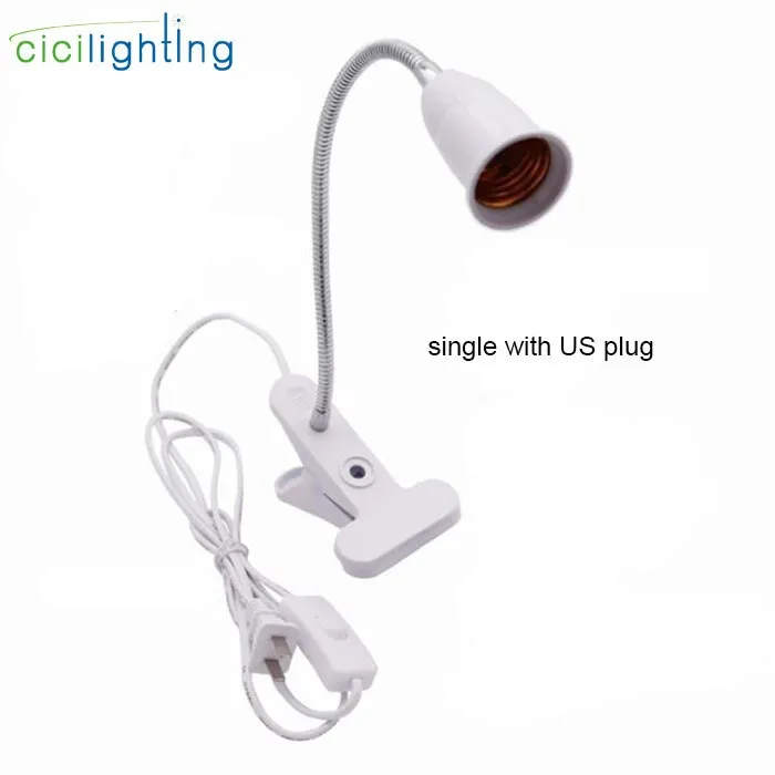 360 Degrees Flexible Desk Lamp Holder E27 Base Light Socket Gooseneck Clip-On Cable With On Off Switch for Home Plant