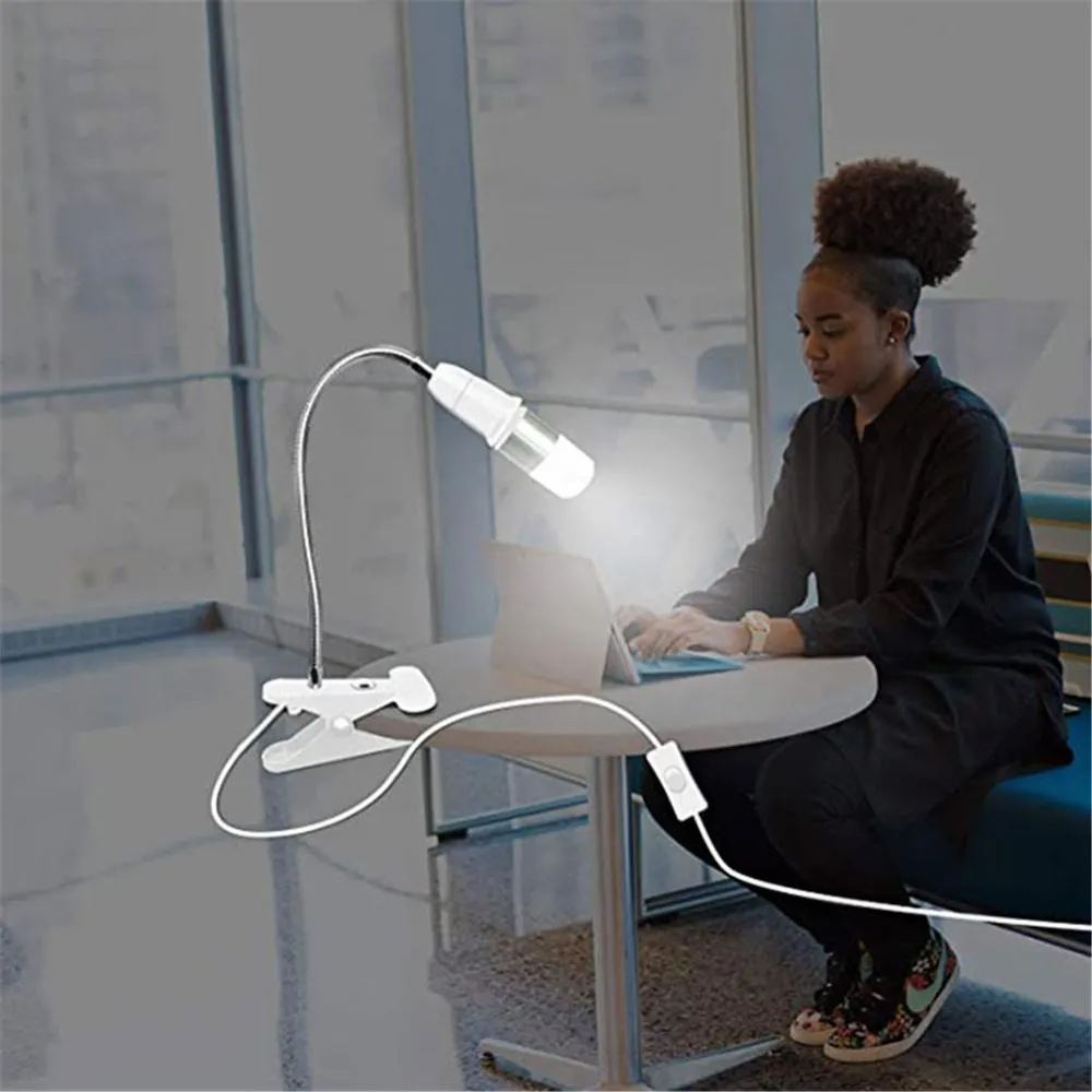 360 Degrees Flexible Desk Lamp Holder E27 Base Light Socket Gooseneck Clip-On Cable With On Off Switch for Home Plant