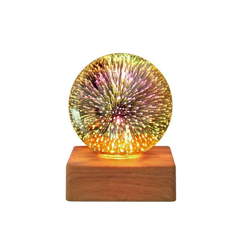 3D Firework Crystal Ball Lamp Home Bedside Table Atmosphere Luminous Starry Sky LED Night Light