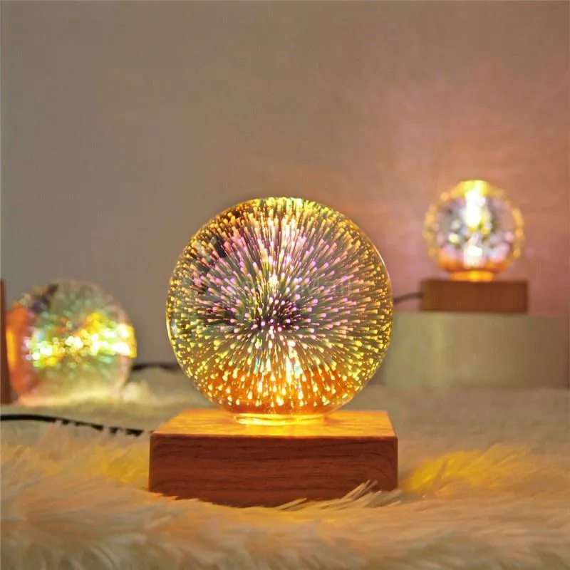 3D Firework Crystal Ball Lamp Home Bedside Table Atmosphere Luminous Starry Sky LED Night Light