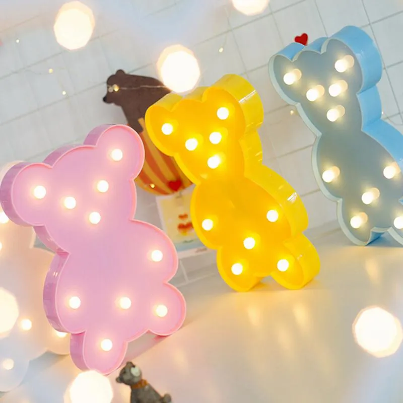 3D LED Bears Night Lights Cartoon Table Lamp Christmas Home Decor Kids Room Gifts