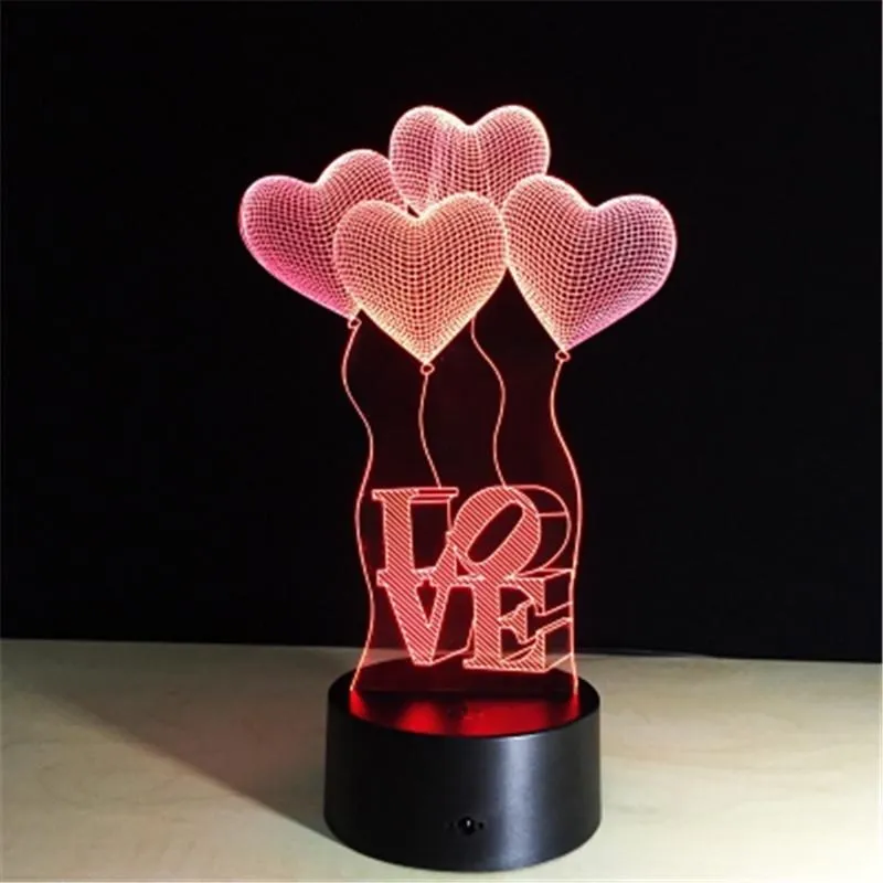 3D Visual Bulb Optical Colorful Led Table Lamp Touch Romantic Night Light Love Heart Wedding Gifts