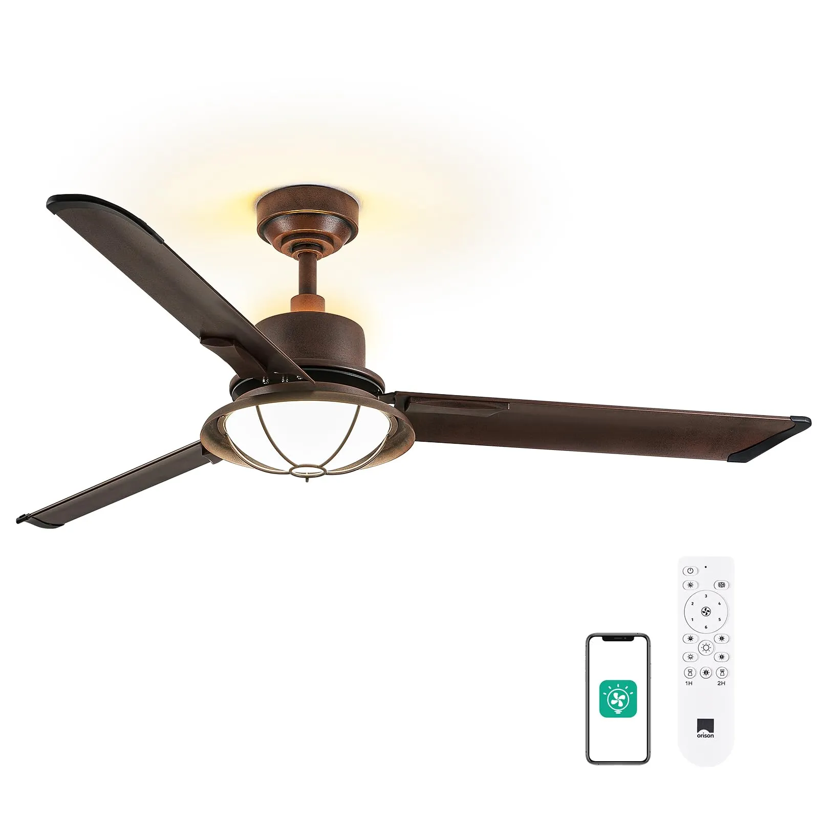 52" Orison Large Ceiling Fan with Light, Backlit Ambient Light with Remote/APP Control