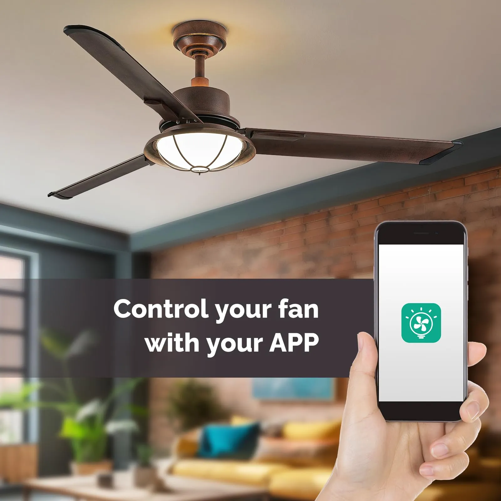 52" Orison Large Ceiling Fan with Light, Backlit Ambient Light with Remote/APP Control