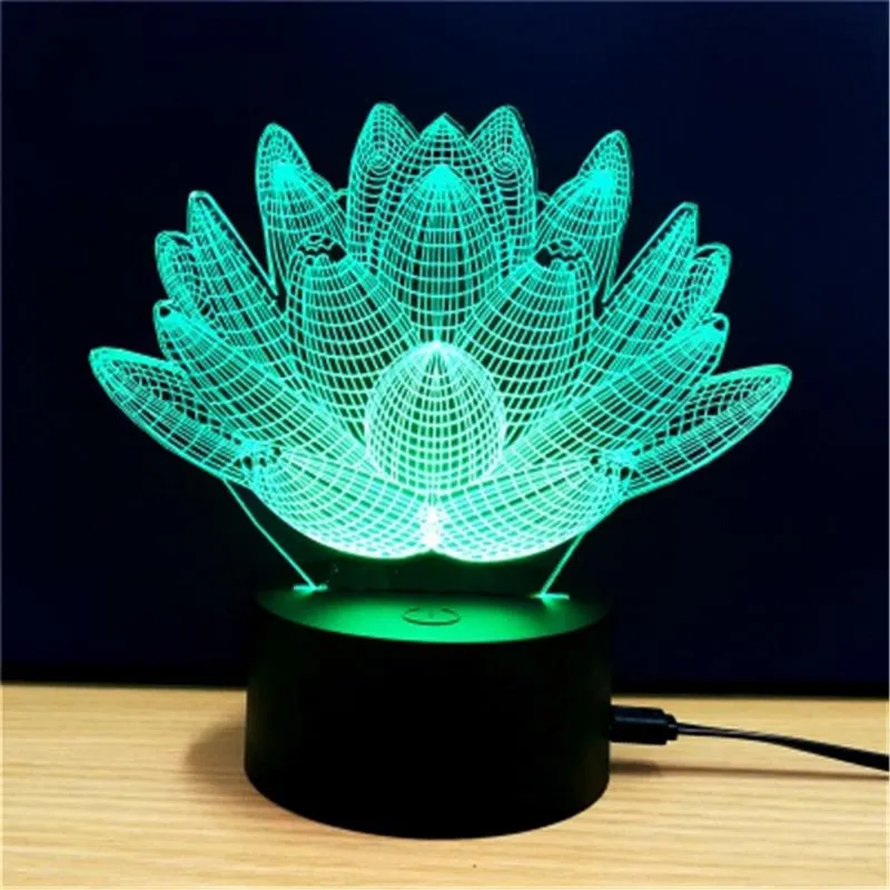 7 Color Changing Touch Lotus 3D Colorful Night Light Strange Stereoscopic Visual Illusion LED Lamp