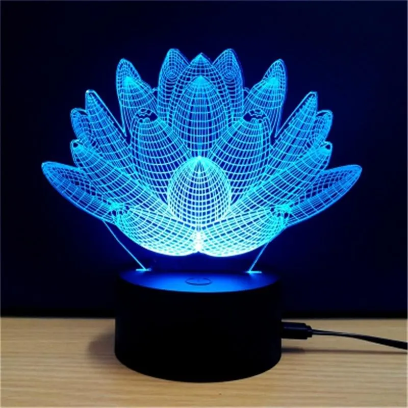 7 Color Changing Touch Lotus 3D Colorful Night Light Strange Stereoscopic Visual Illusion LED Lamp