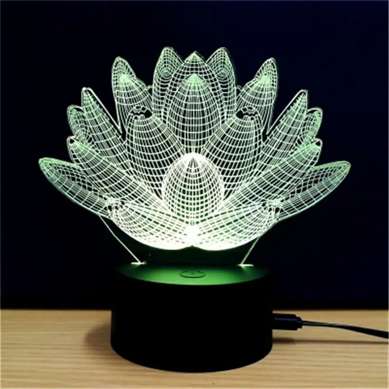 7 Color Changing Touch Lotus 3D Colorful Night Light Strange Stereoscopic Visual Illusion LED Lamp