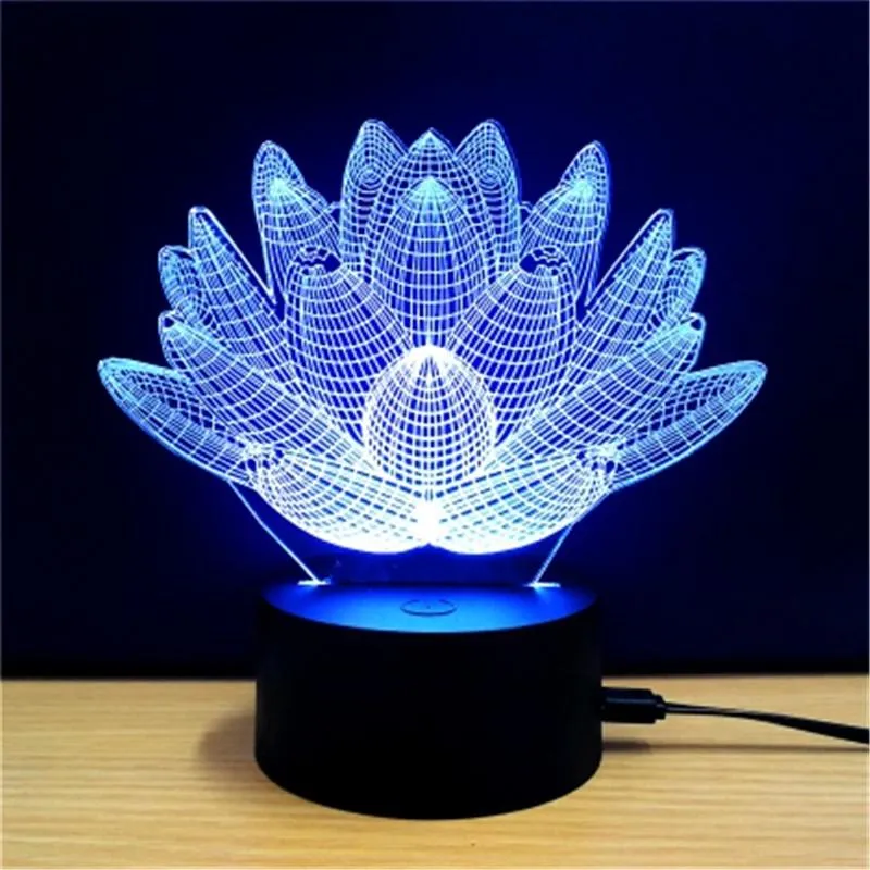 7 Color Changing Touch Lotus 3D Colorful Night Light Strange Stereoscopic Visual Illusion LED Lamp