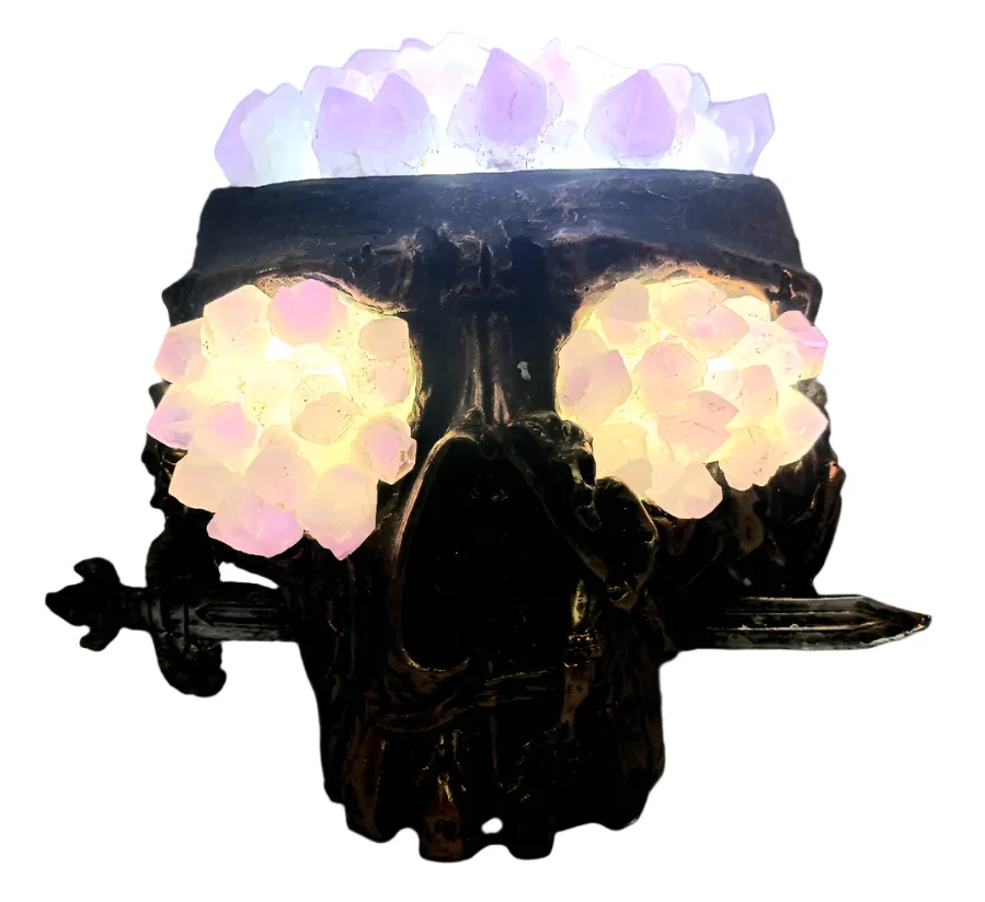 Amethyst Crystal Pirate Skull USB Lamp