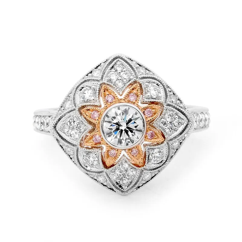 Artistic Pink and White Diamond Ring