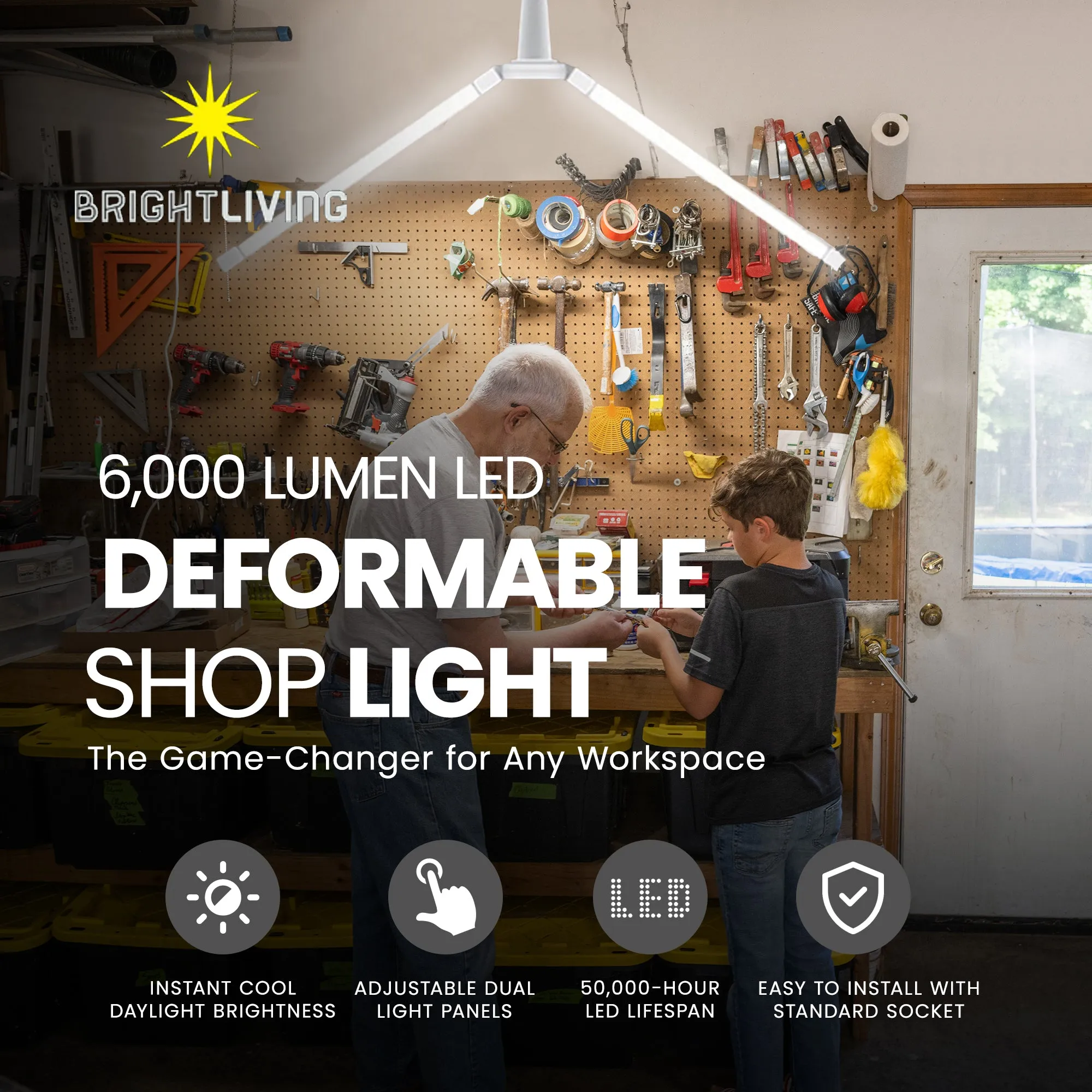 BRIGHTLIVING 6,000 Lumen LED Deformable Shop Light with Rotatable Mechanism