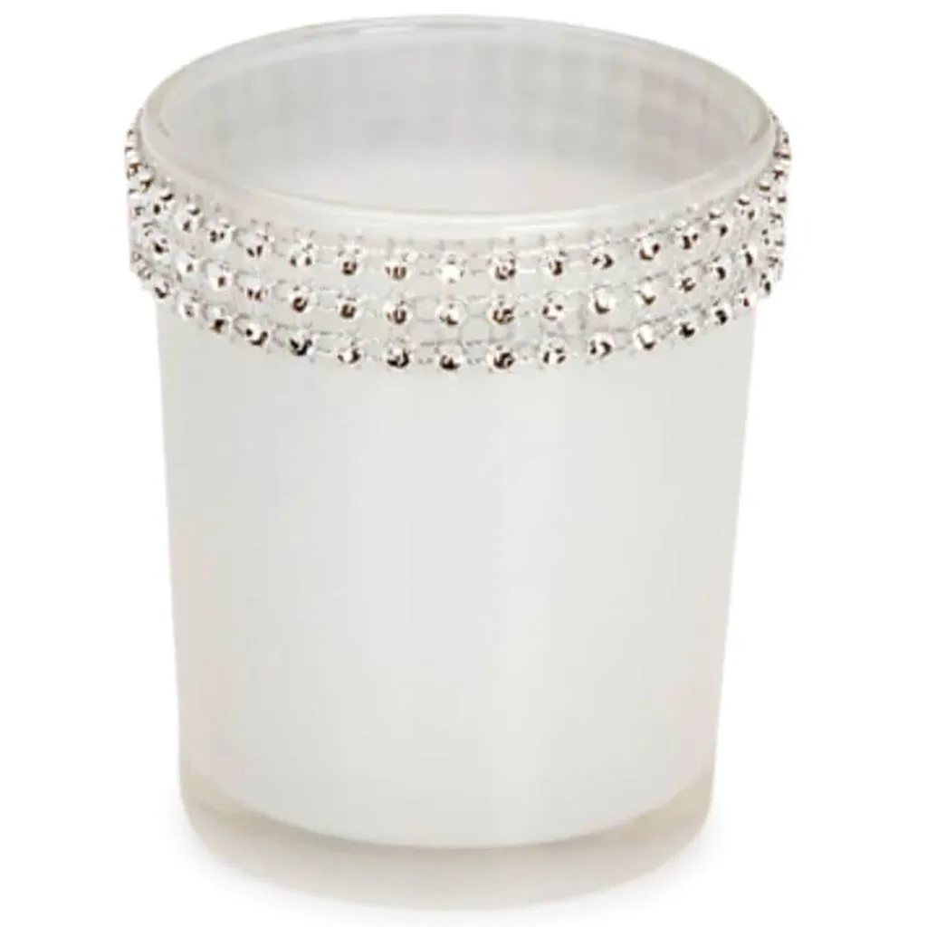 David Tutera Glass Votives White with Rhinestone Trim