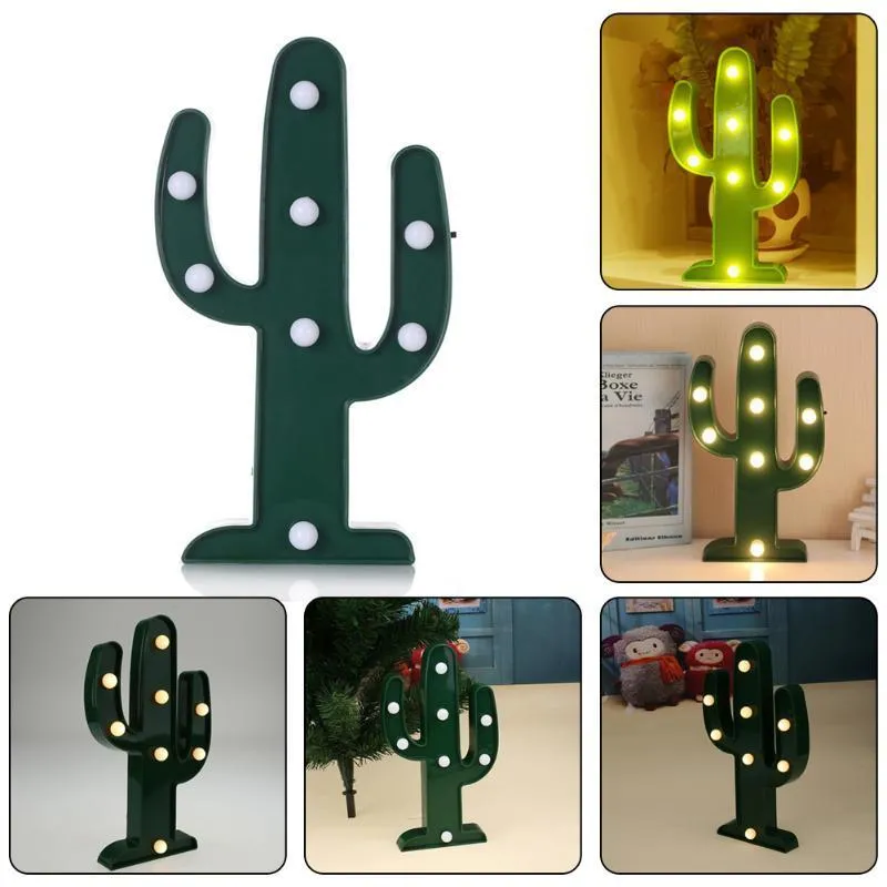 Marble Home Christmas 3D LED Night Light Cactus Light Romantic Table Lamp