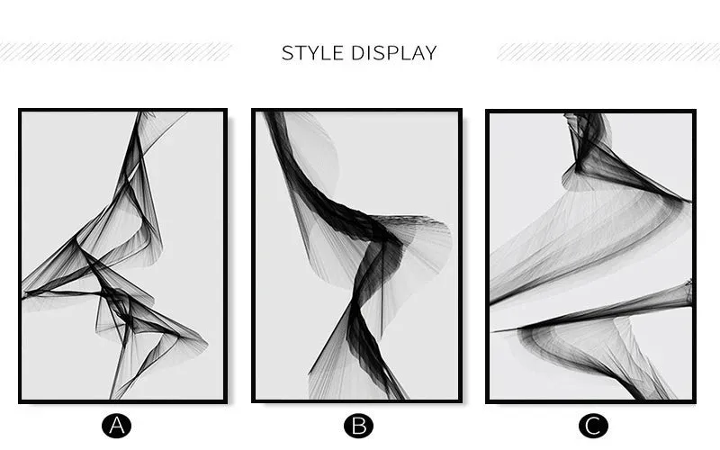 Modern Abstract Minimalist Geometric Flowing Lines Wall Art Fine Art Canvas Prints Black White Pictures For Modern Apartment Living Room Decor