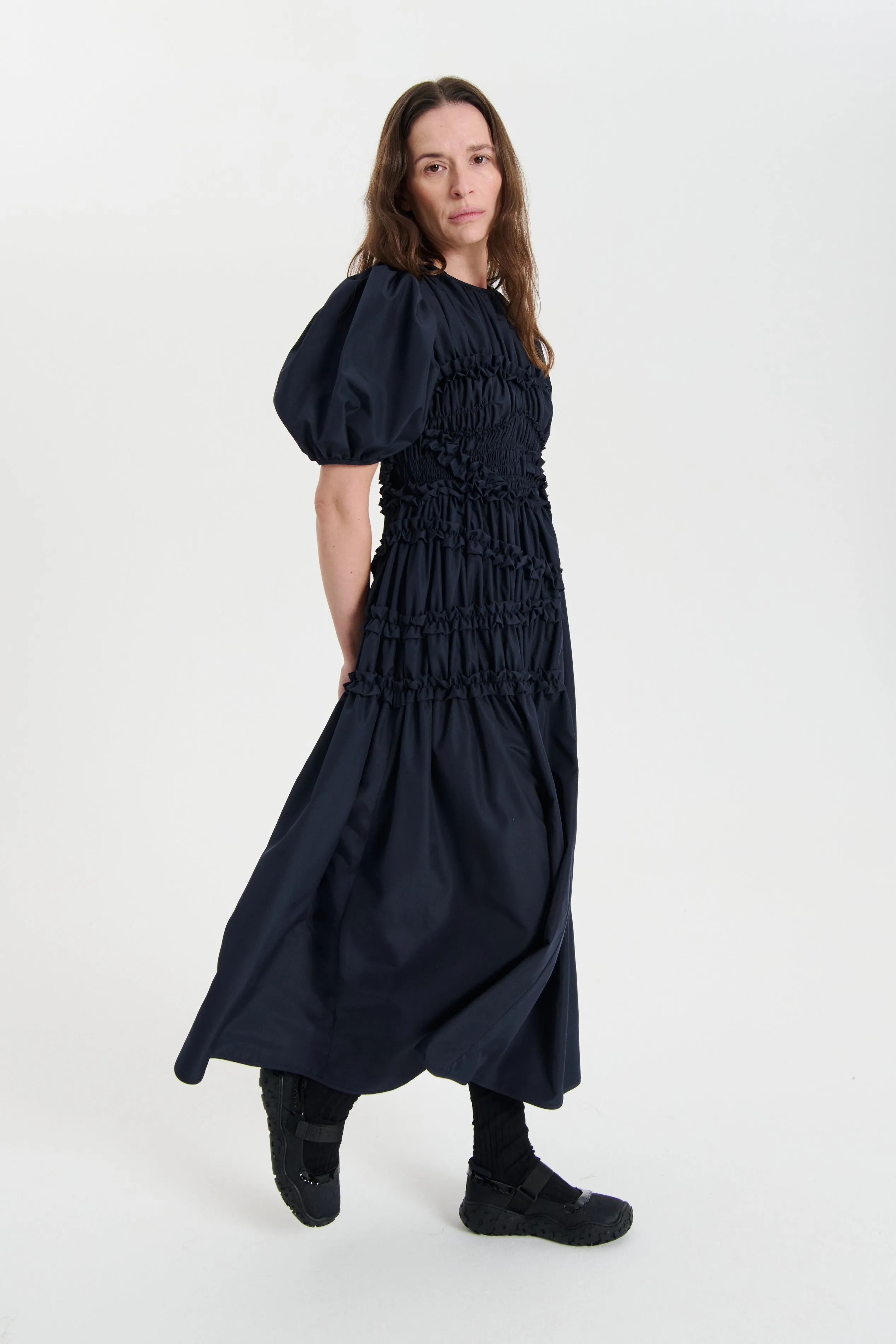 OMARA | DRESS RECYCLED FAILLE NAVY