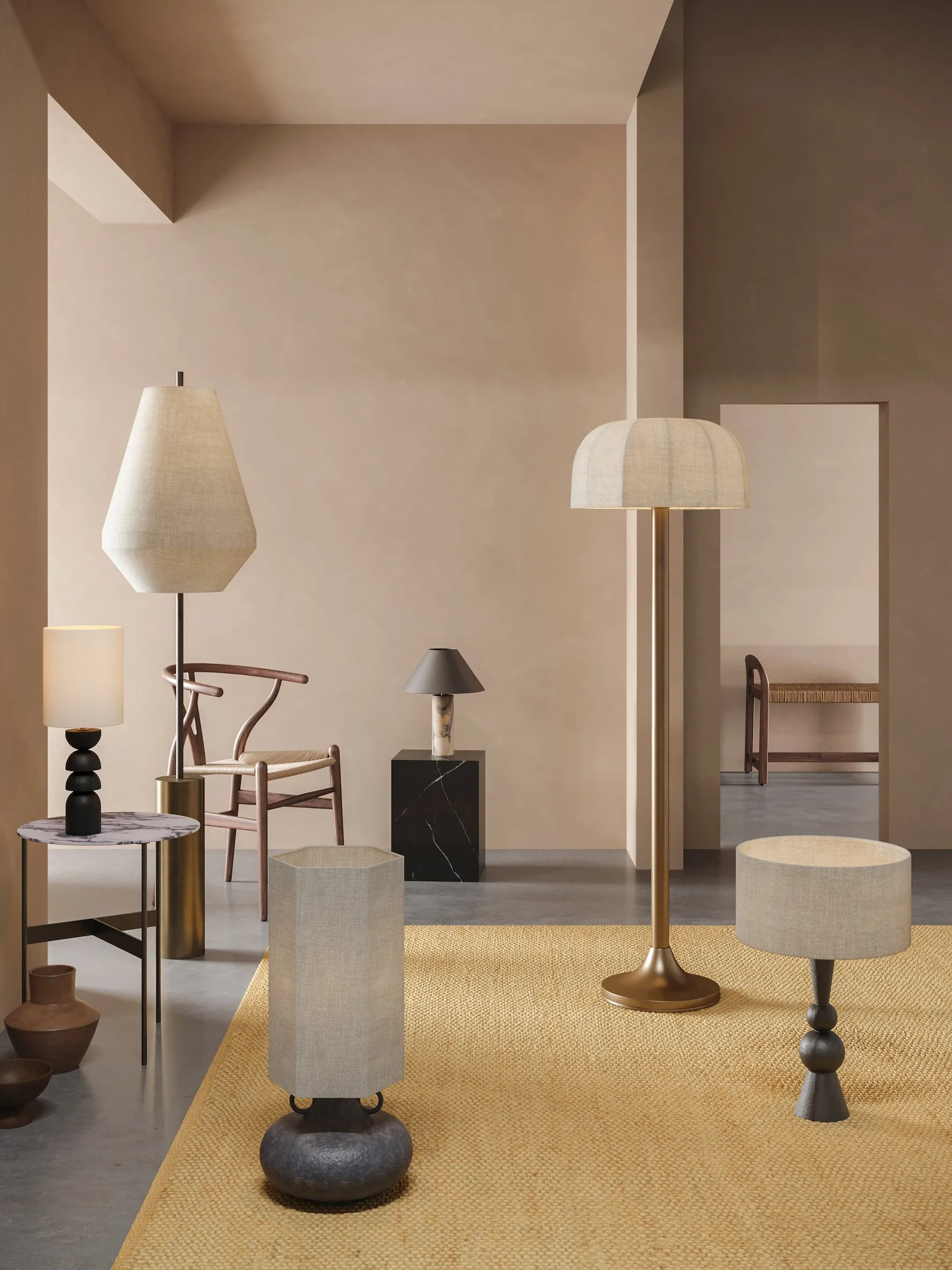 Ottino - aged brass and linen floor lamp