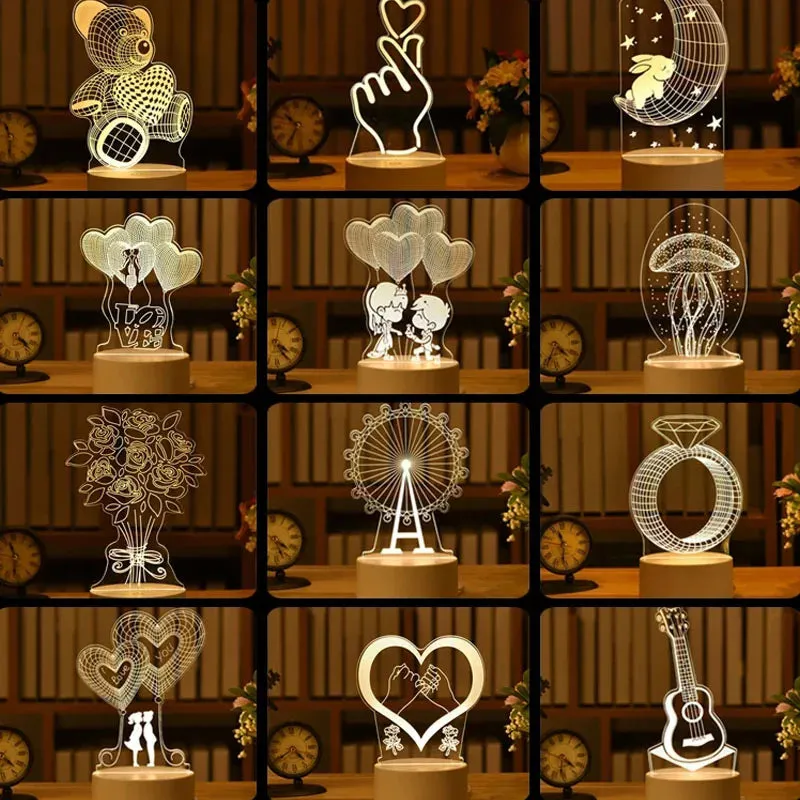 Romantic Love 3D Acrylic Led Bedside Lamp