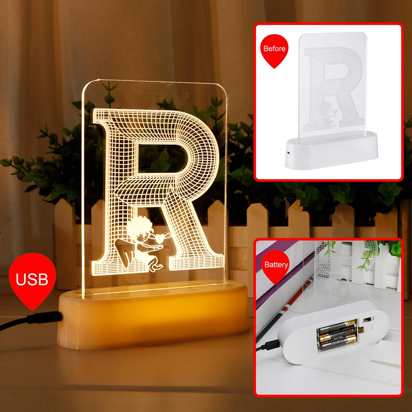 [SA] Letter Modeling Lamp Decoration Valentine's Day Decoration 3D Night Light