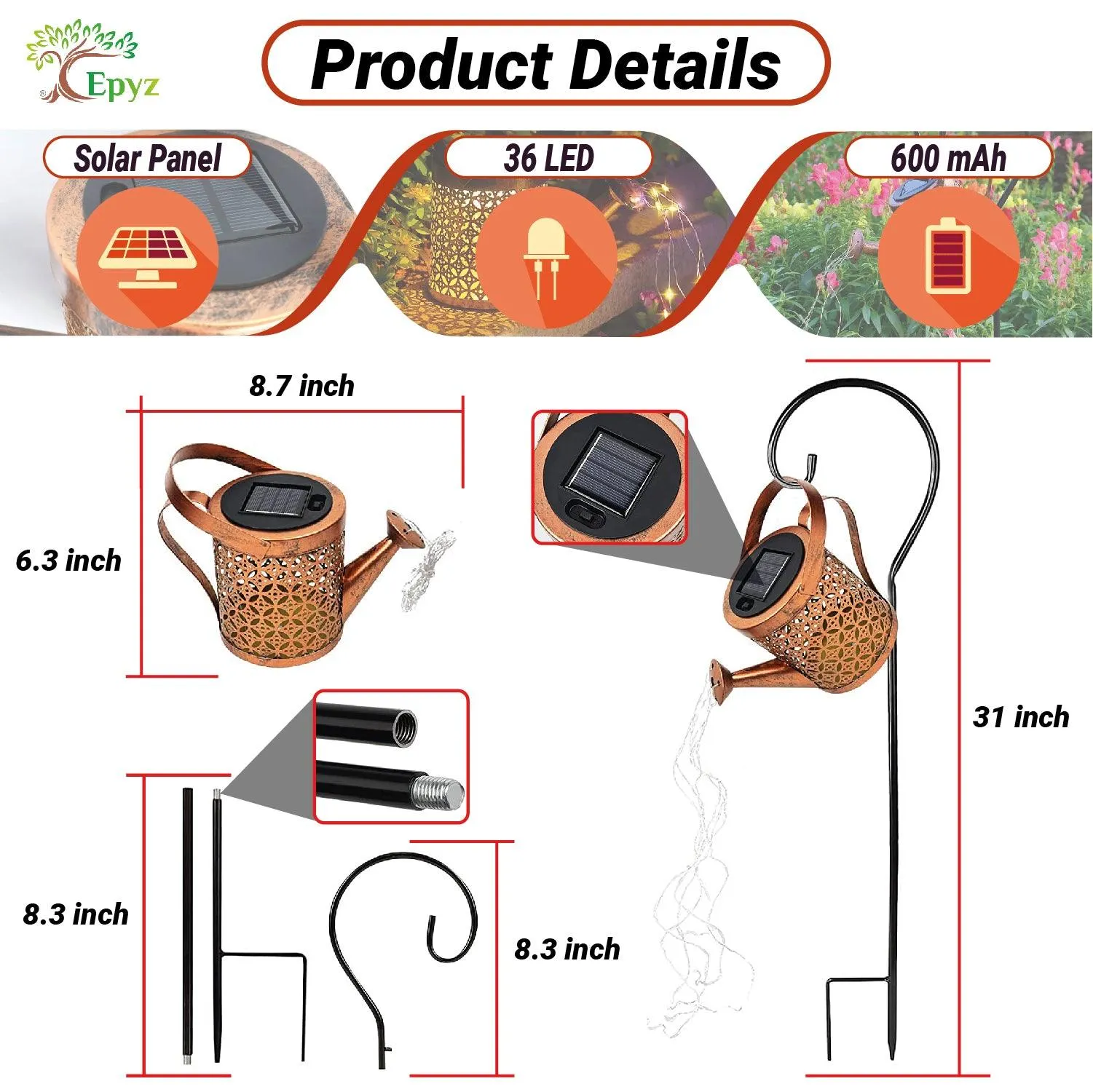 Solar Watering Can Metal Light | Solar Metal Light