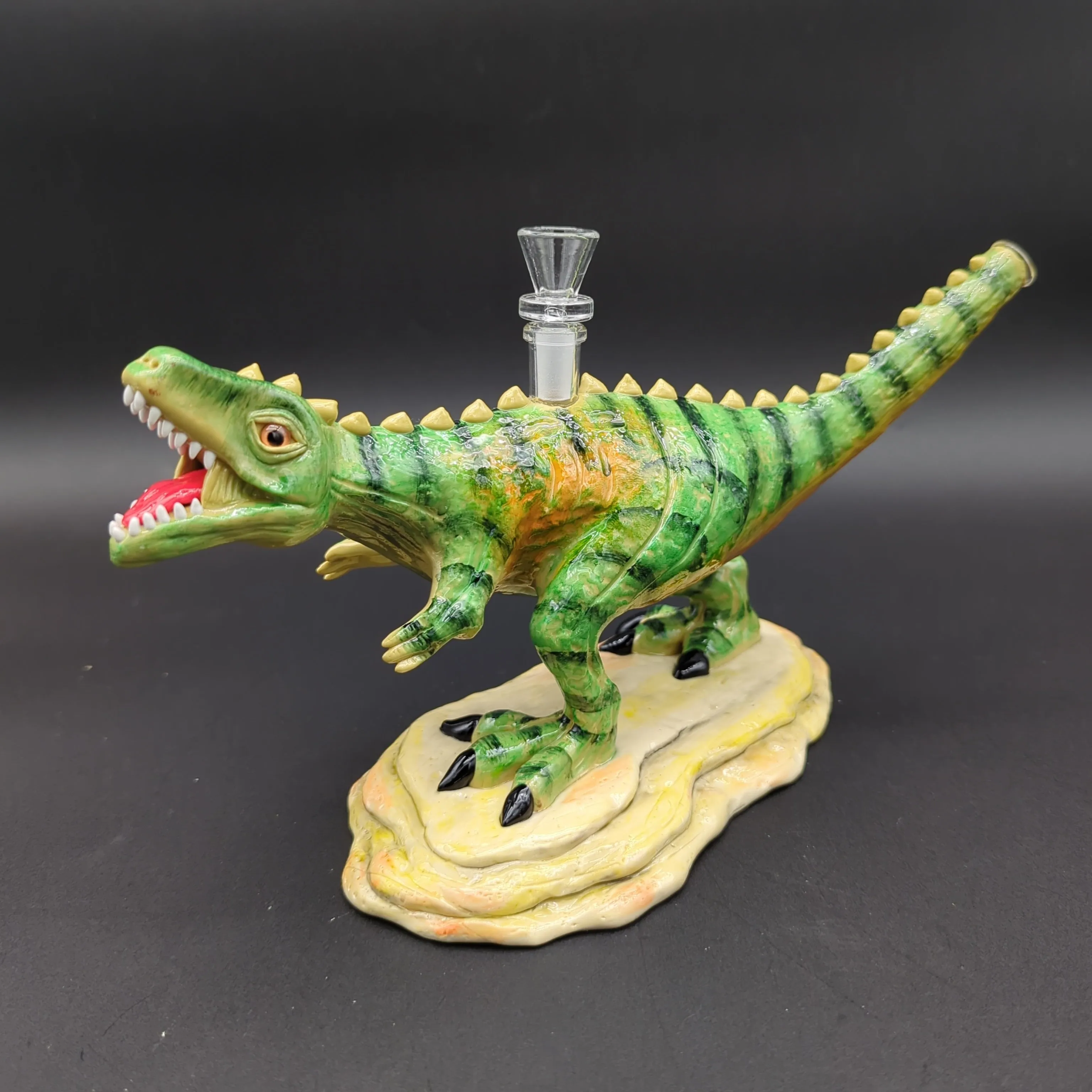 Handcrafted T-Rex Dinosaur Bong - Premium Glass & Resin Smoking Piece