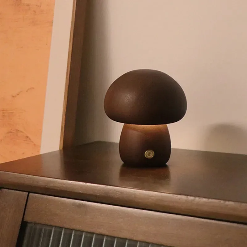 Touch Switch Wooden Mushroom LED Night Lamp