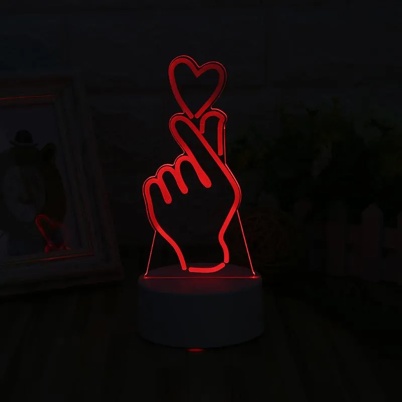 USB Novelty 7 Colors Changing Finger Heart LED Night Light 3D Desk Table Lamp Home Decor