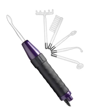 Zeus Electrosex Deluxe Edition Twilight Violet Wand with 5 Attachments - Black